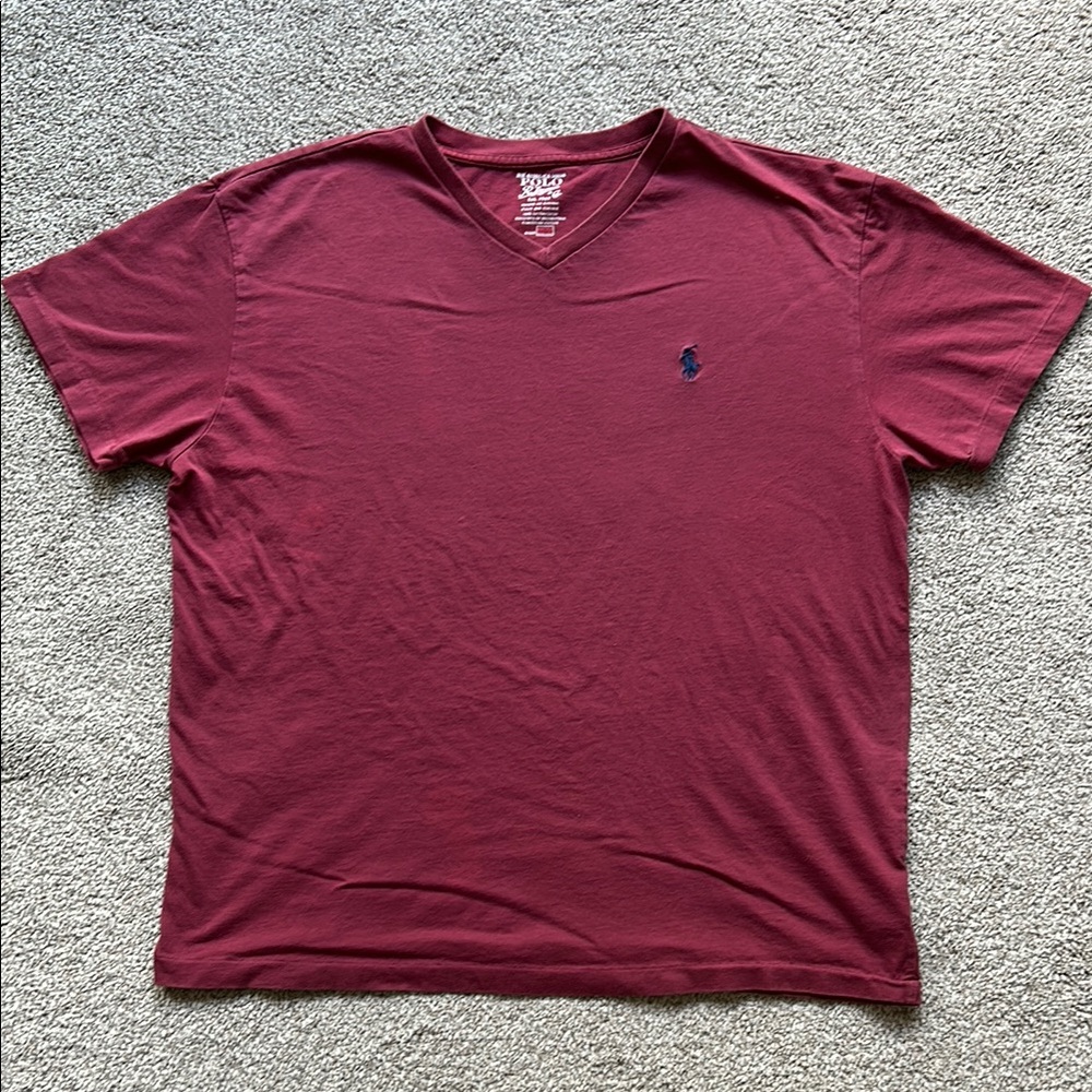Polo by Ralph Lauren Men's Maroon V-Neck T-Shirt